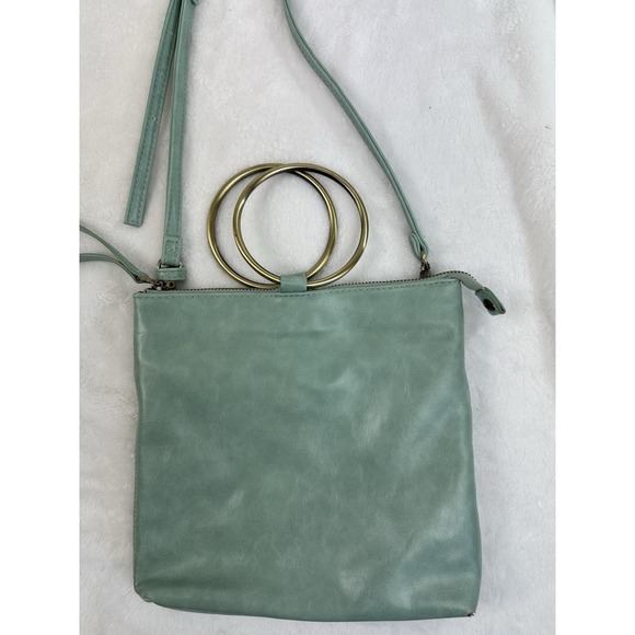 Susan Joy Vegan Leather Gold Ring Handle Bag Purse Zipper Strap Light Green - Picture 8 of 16